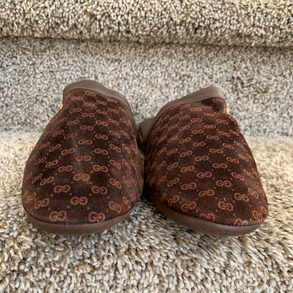 Gucci Men\'s Brown Velvet Signature Print Slip-On Mule Slippers. main image 9